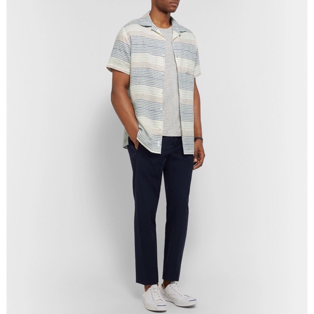 Onia Men Vacation Camp-Collar Striped Linen and Cotton-Blend Shirt, XXL